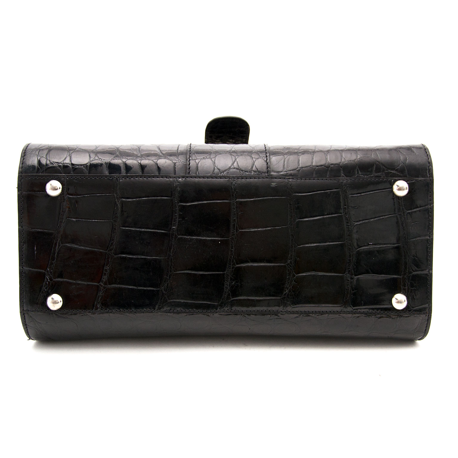 Delvaux Brillant MM Black Shiny Crocodile Vintage ○ Labellov