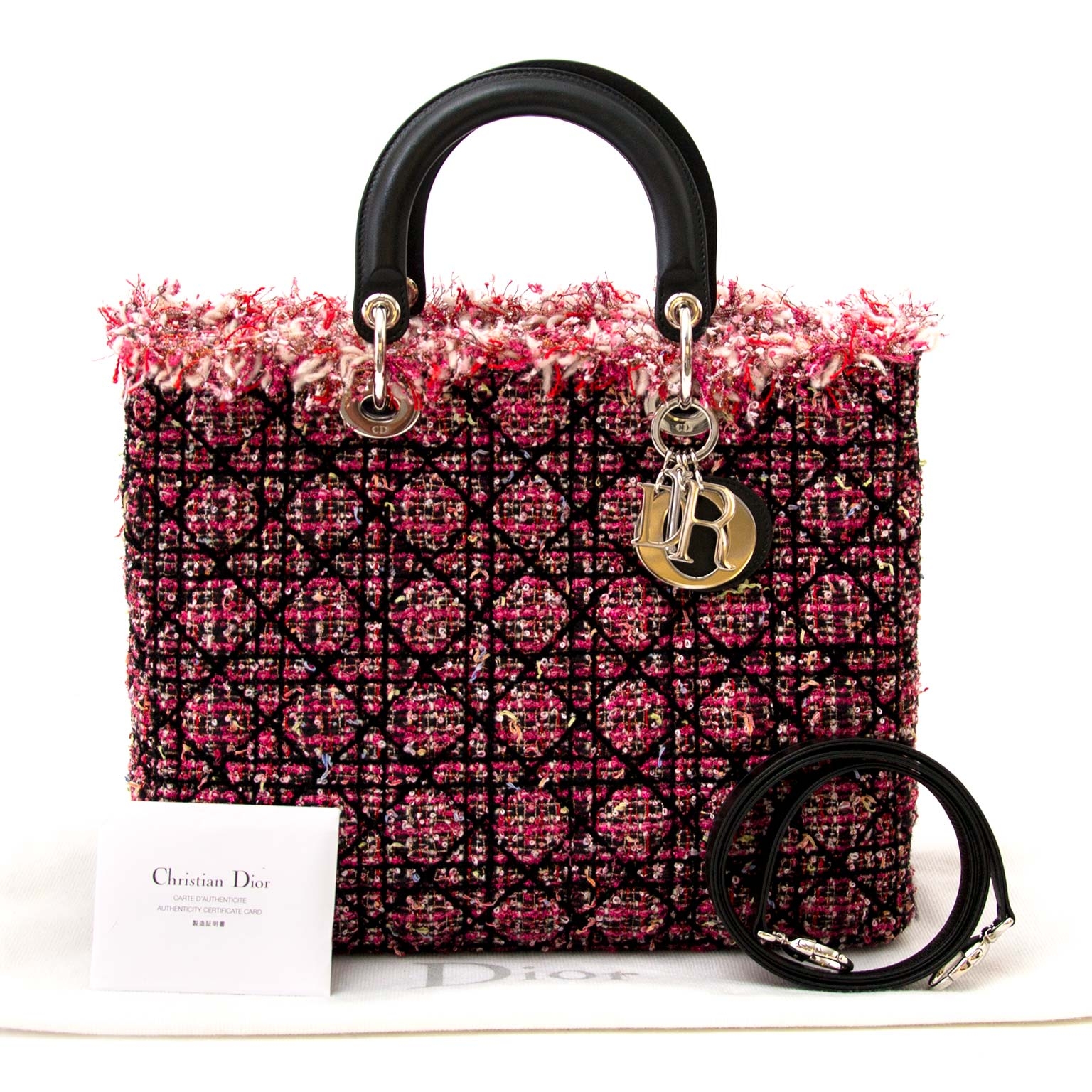 Christian Dior Multicolor Quilted Tweed Large Lady Dior Bag