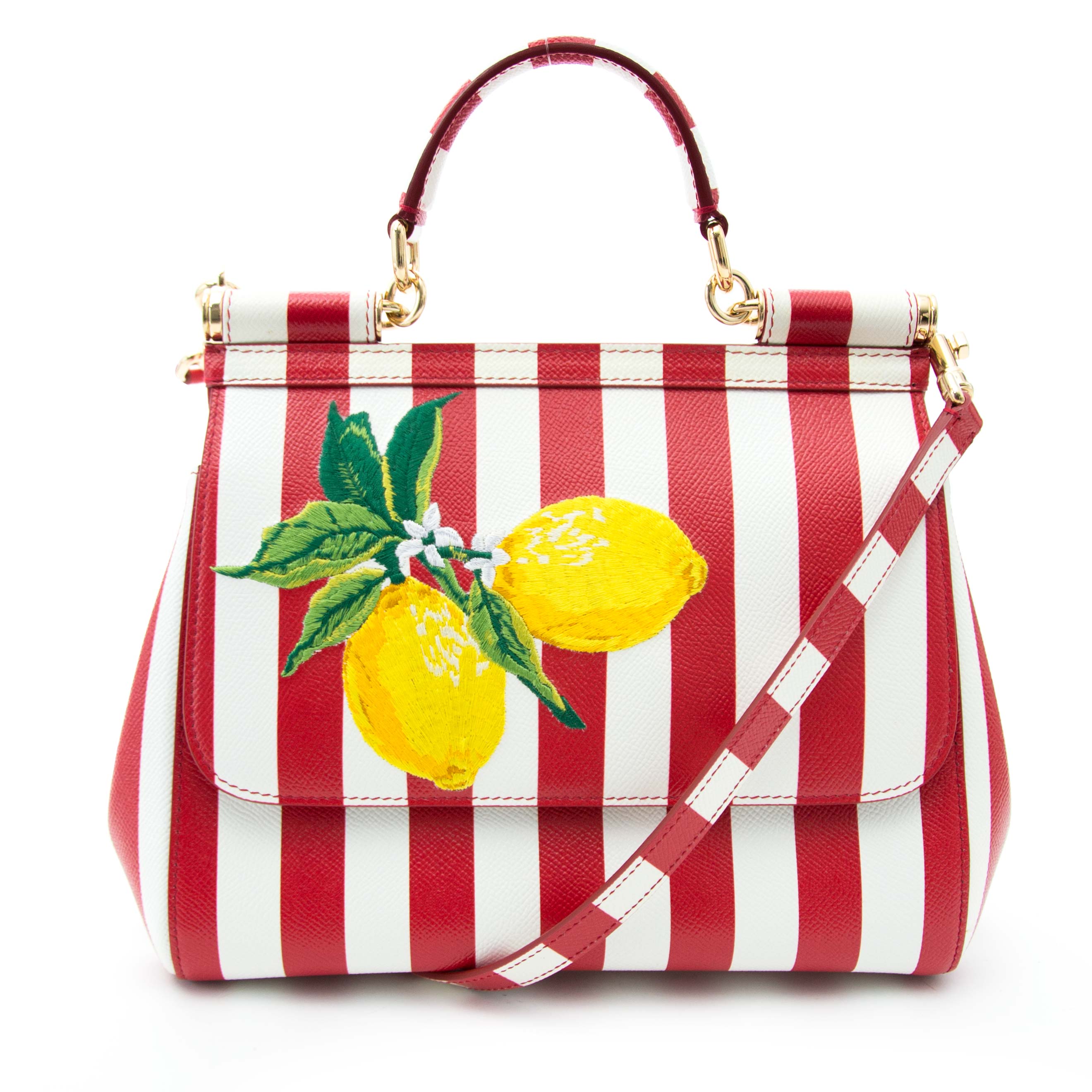 Dolce & Gabbana Red and White Striped Lemons Miss Sicily Bag ○ Labellov ○  Buy and Sell Authentic Luxury