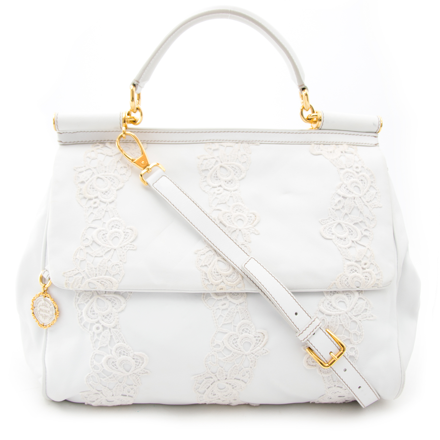 Dolce & Gabbana White Leather & Lace Sicily Bag Labellov Buy and Sell  Authentic Luxury