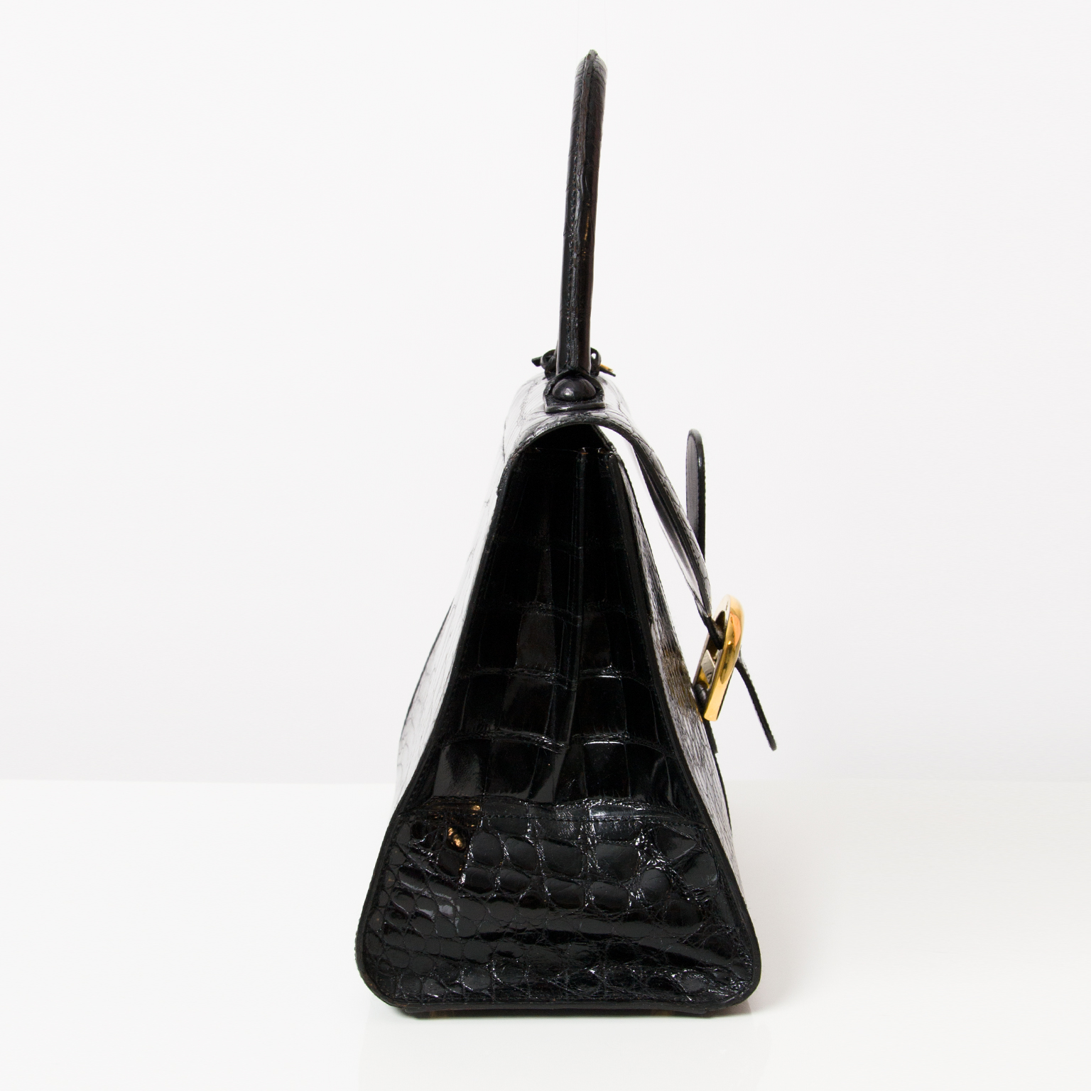 Delvaux Brillant MM Black Shiny Crocodile Vintage ○ Labellov