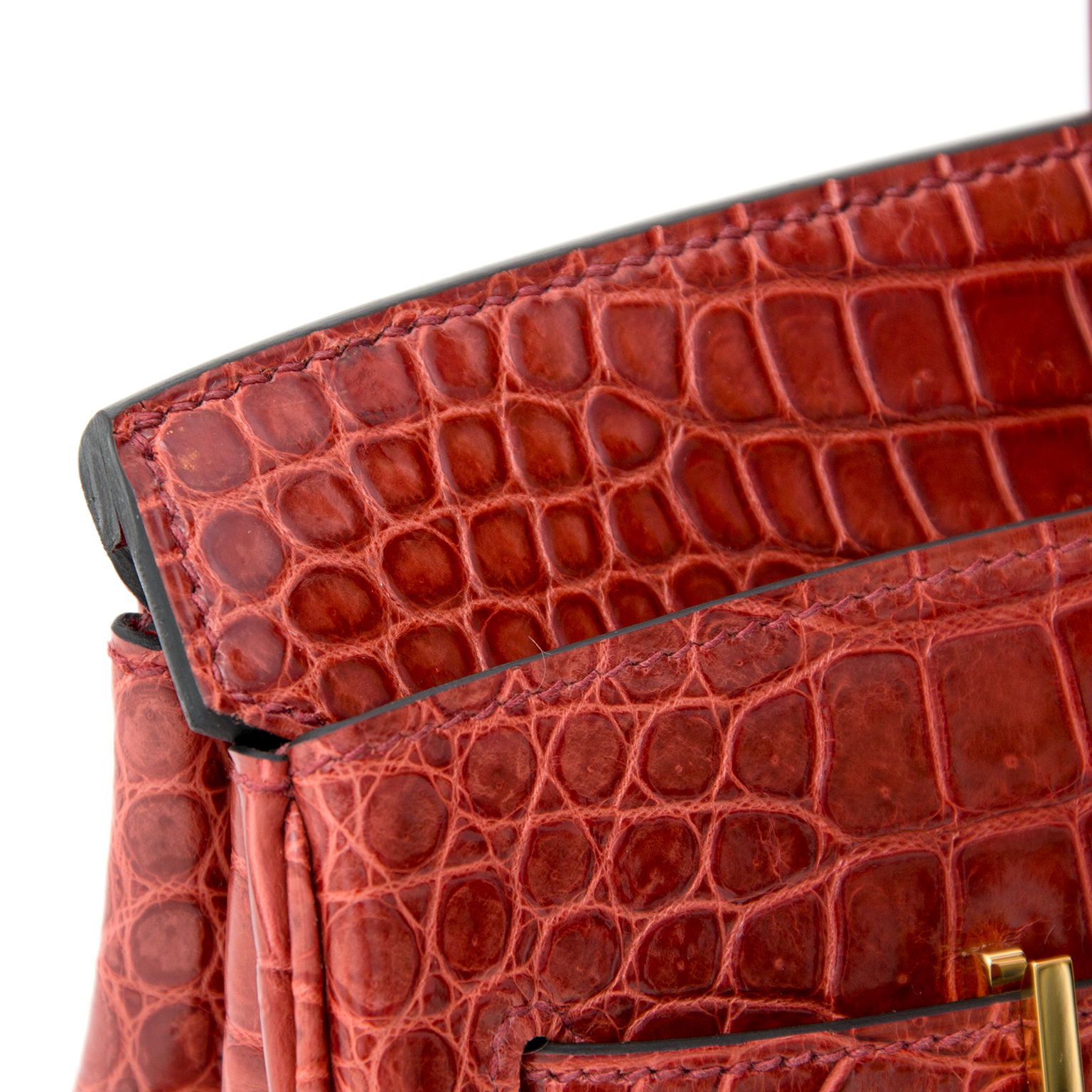 Hermès Birkin 35 verso crocodile porous lisse noir / rouge H gold