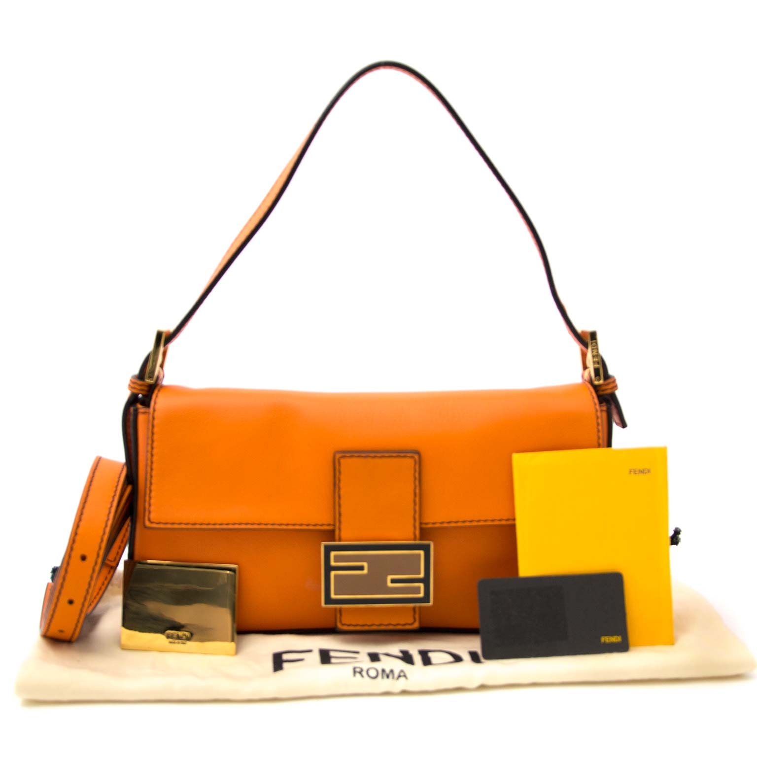 Fendi Orange Shearling Mini Be Baguette Shoulder Bag ○ Labellov