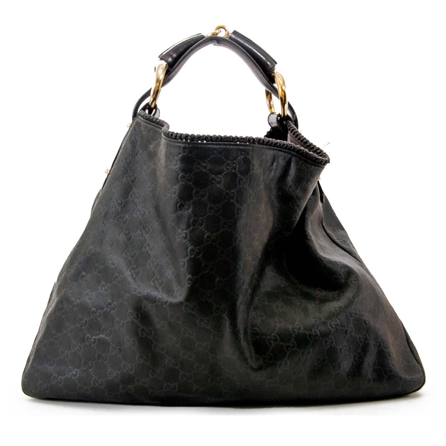 Gucci Black Pebbled Leather Large Heritage Horsebit Hobo Bag - Yoogi's  Closet