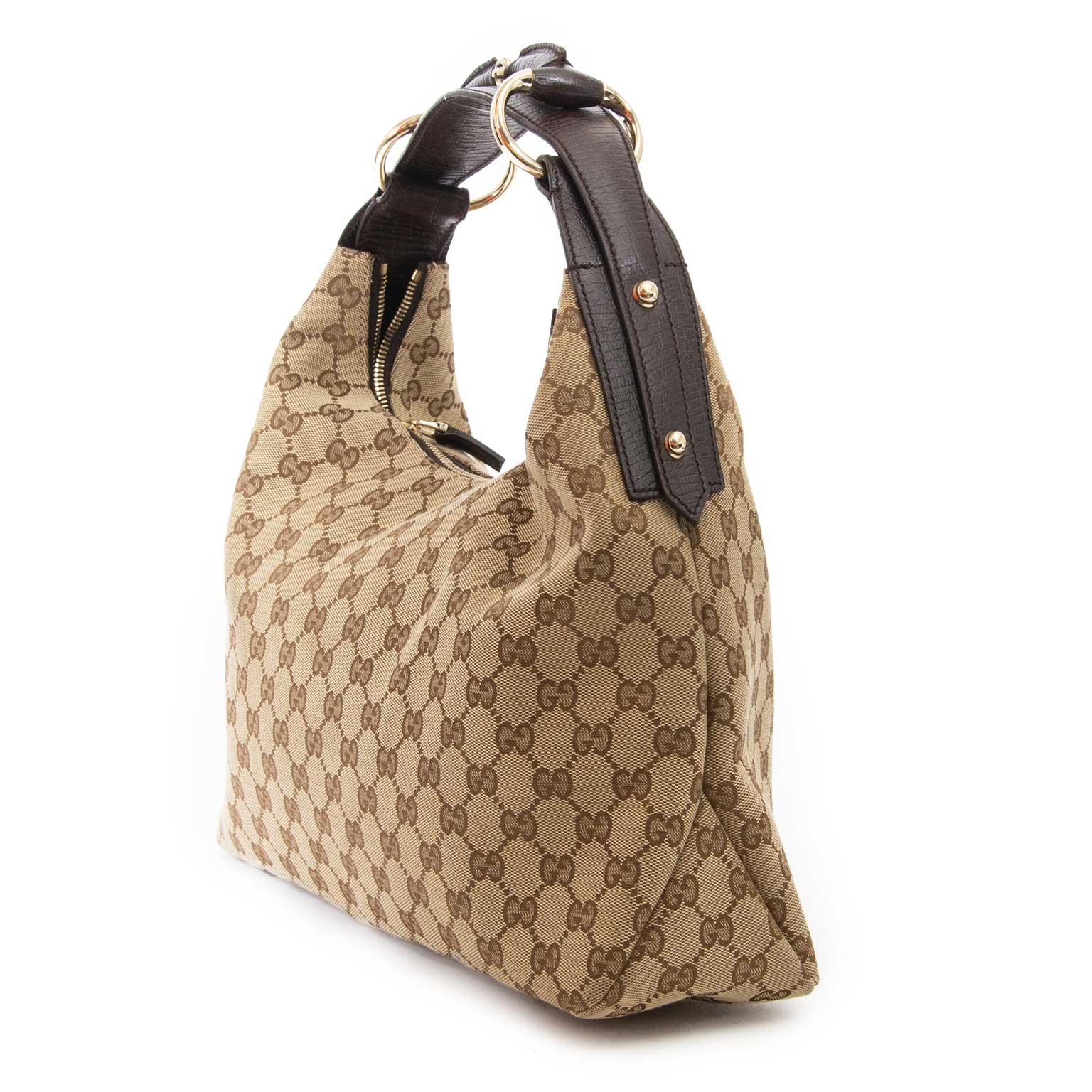 Gucci Brown Canvas Monogram Hobo Bag ○ Labellov ○ Buy and Sell