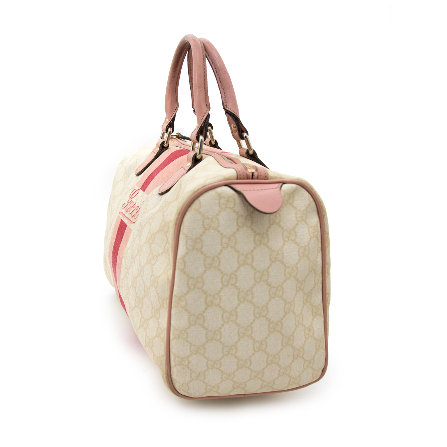 Gucci Monogram Pink Boston Bag ○ Labellov ○ Buy and Sell Authentic Luxury