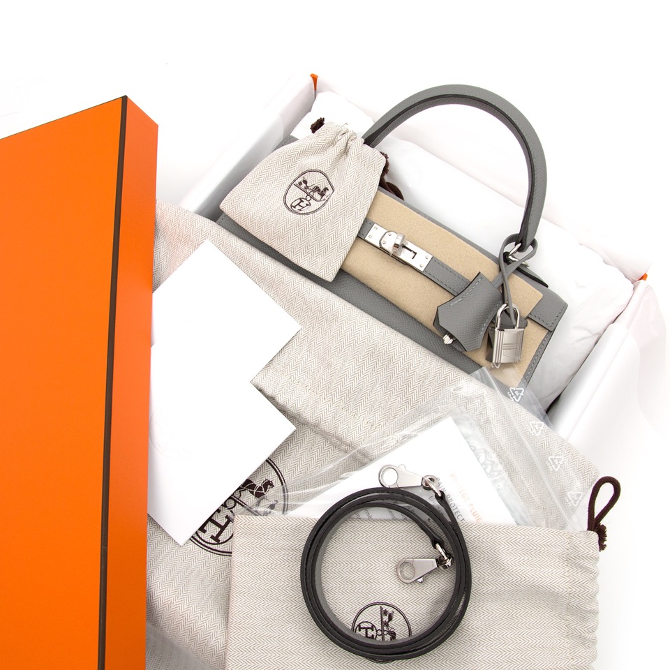 Hermes Personal Kelly bag 25 Sellier Craie/Gris mouette Epsom leather Matt  silver hardware