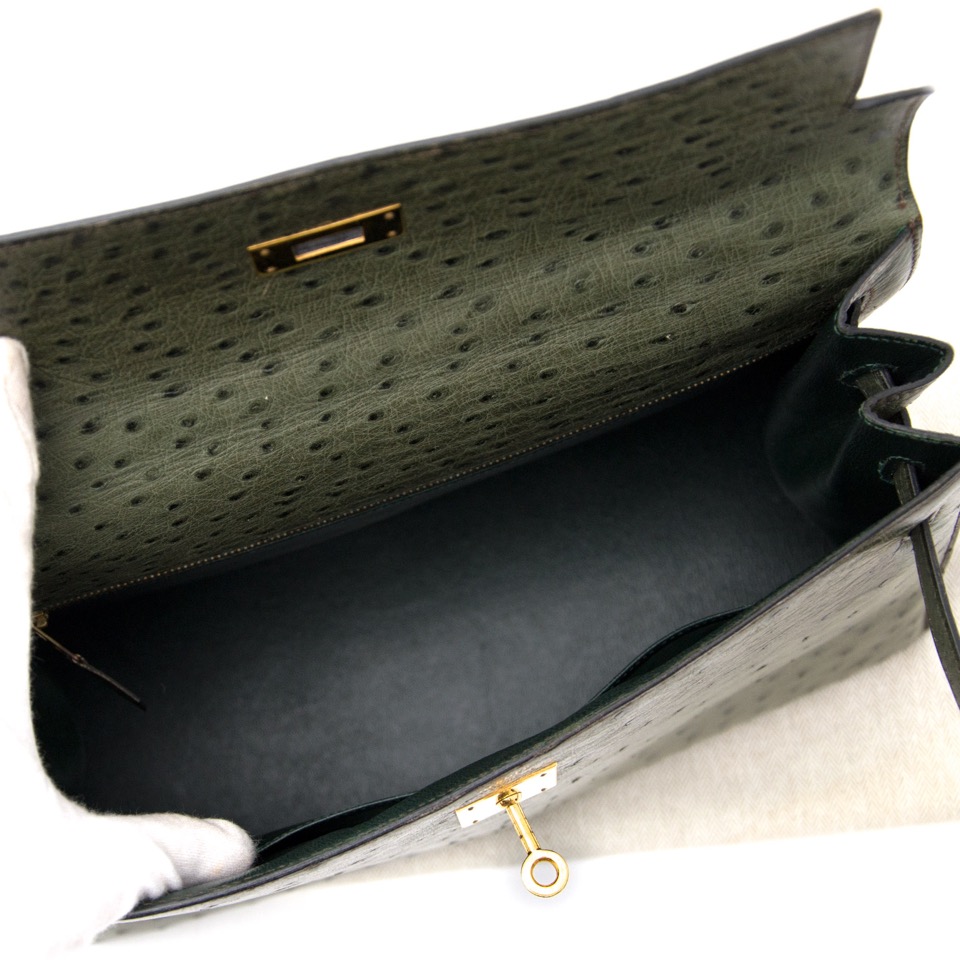 Hermès Vert Olive Ostrich 32cm Kelly Bag at 1stDibs