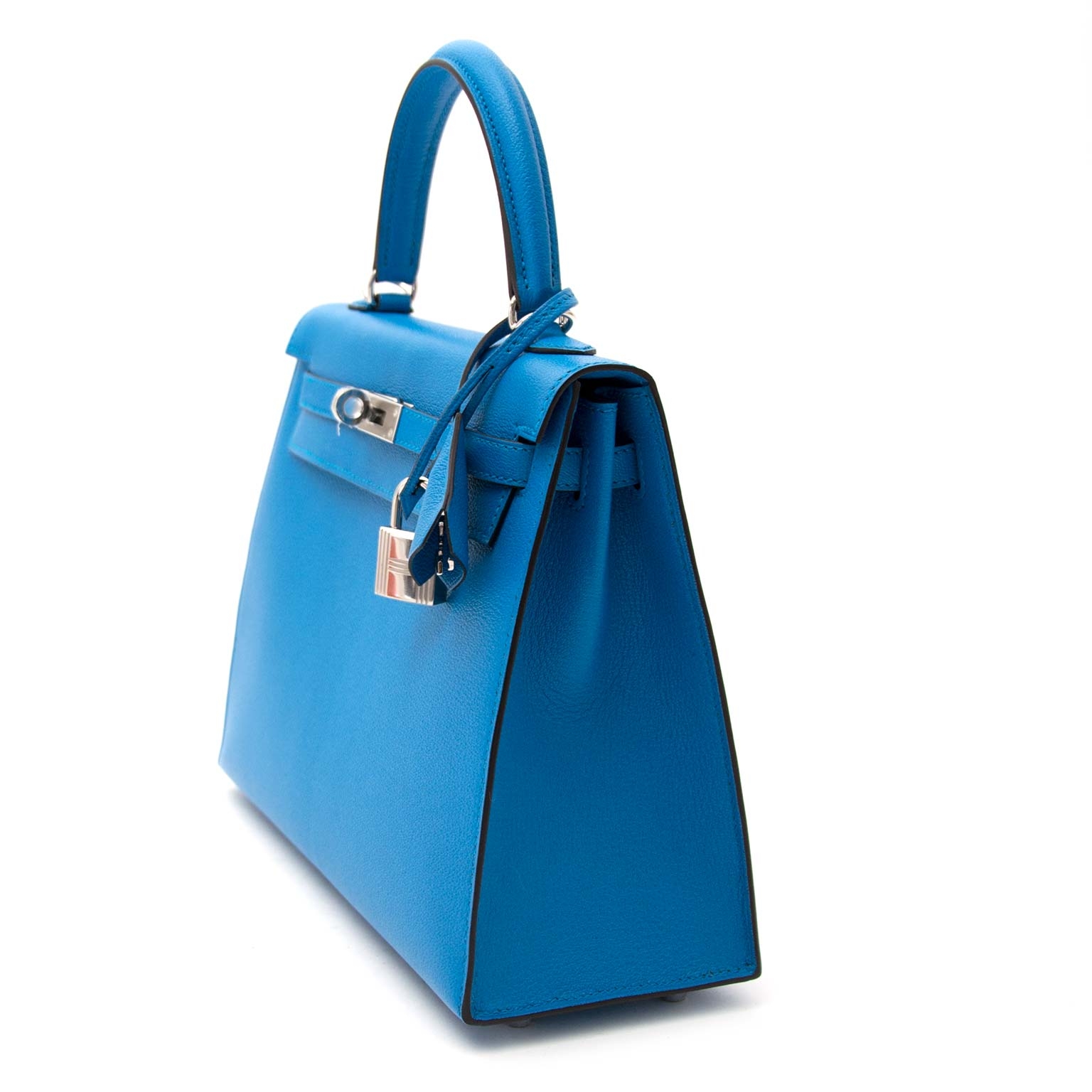 New authentic Hermes Kelly 25 blue zanzibar with silver hardware ○ Labellov  ○ Buy and Sell Authentic Luxury