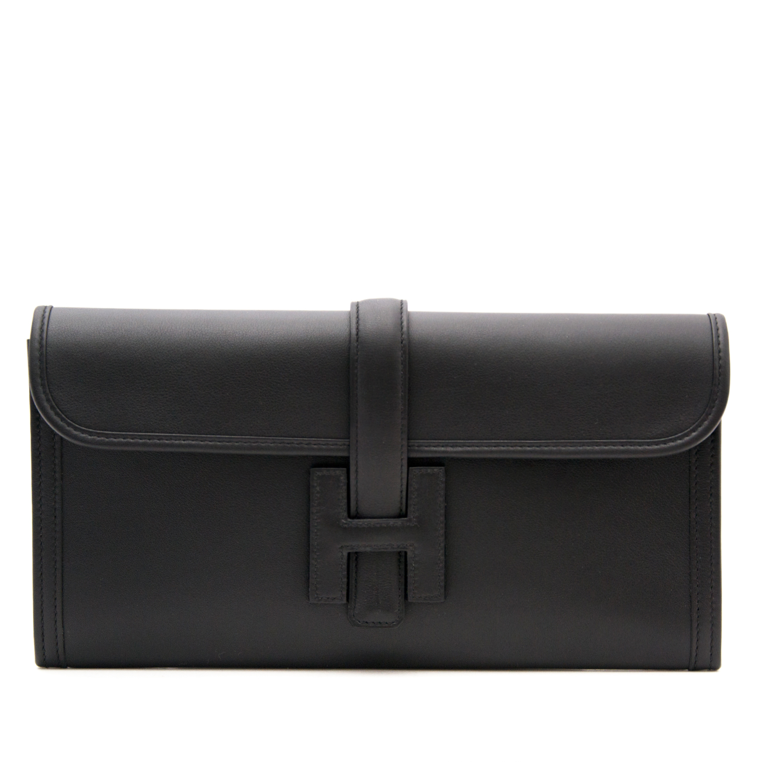 Hermès Jige Elan Clutch Small Black Box Calfskin in 2023