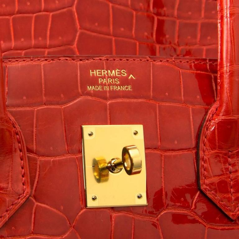 Brand new authentic Extremely RARE & NEW Hermès Birkin 35 GHW Crocodile  Porosus Lisse Rouge H ○ Labellov ○ Buy and Sell Authentic Luxury