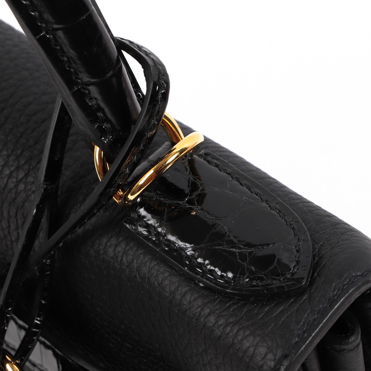 Hermès Black Togo And Shiny Niloticus Lizard Touch Kelly Retourne