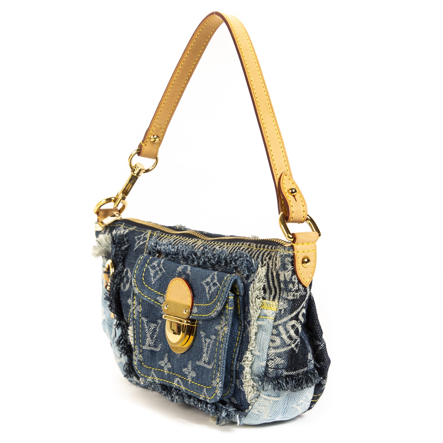 Louis Vuitton, Bags, Louis Vuitton M95376 Bowly Monogram Patchwork Denim  Shoulder Bag Blue Rare