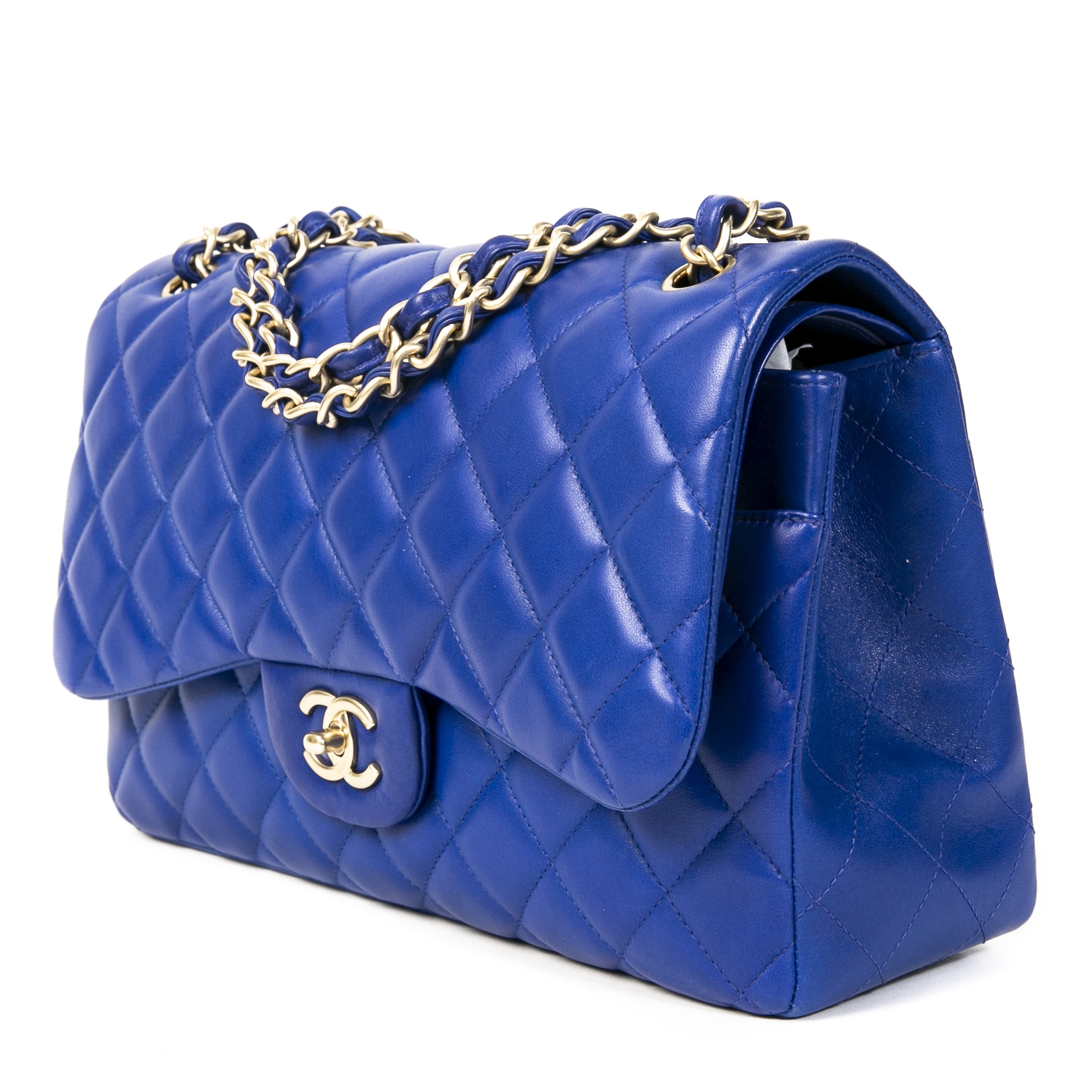 Chanel Cobalt Blue Lamb Leather Jumbo Classic Double Flap Bag ○ Labellov ○  Buy and Sell Authentic Luxury