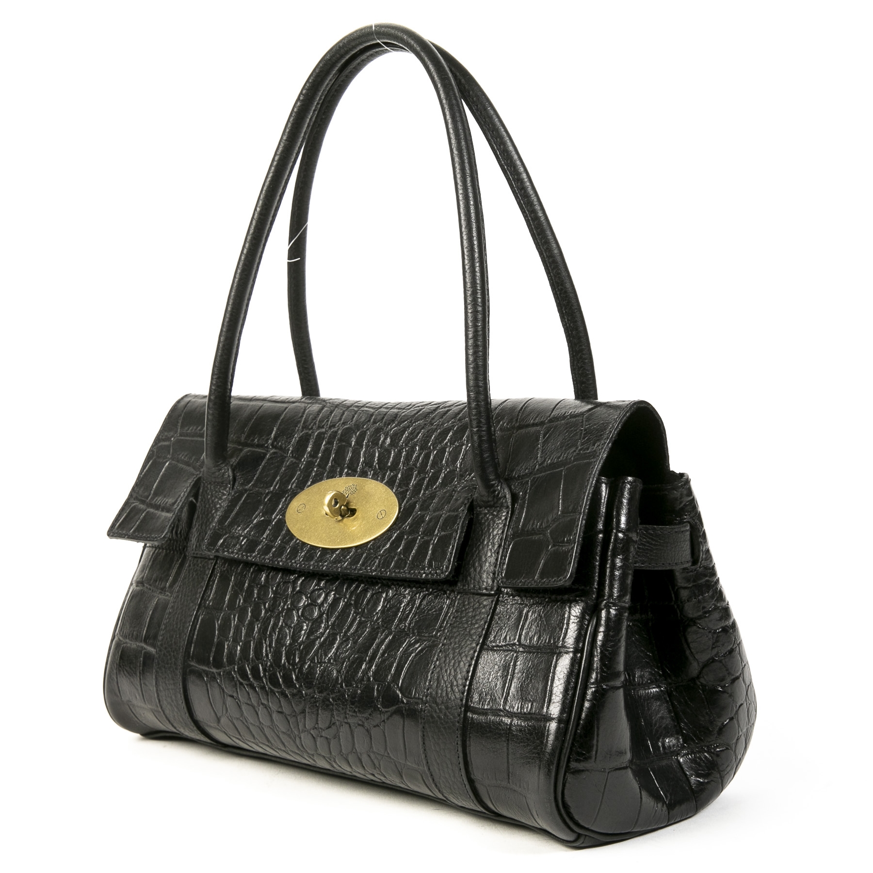 Mulberry Black Croc Embossed Leather Clipper Keepall Bag - Yoogi's