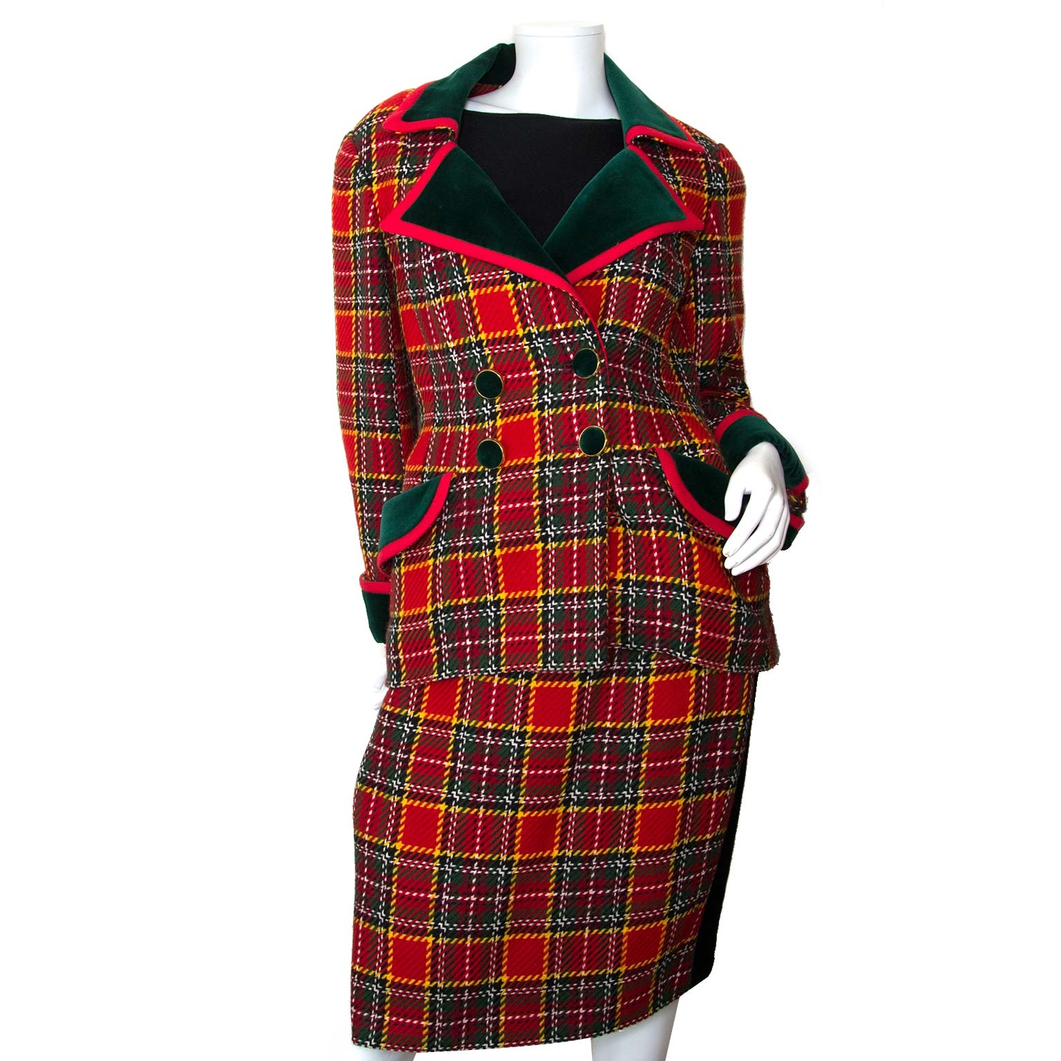 Isabelle Allard Red Checked Skirt And Blazer Set - Size 44 Labellov