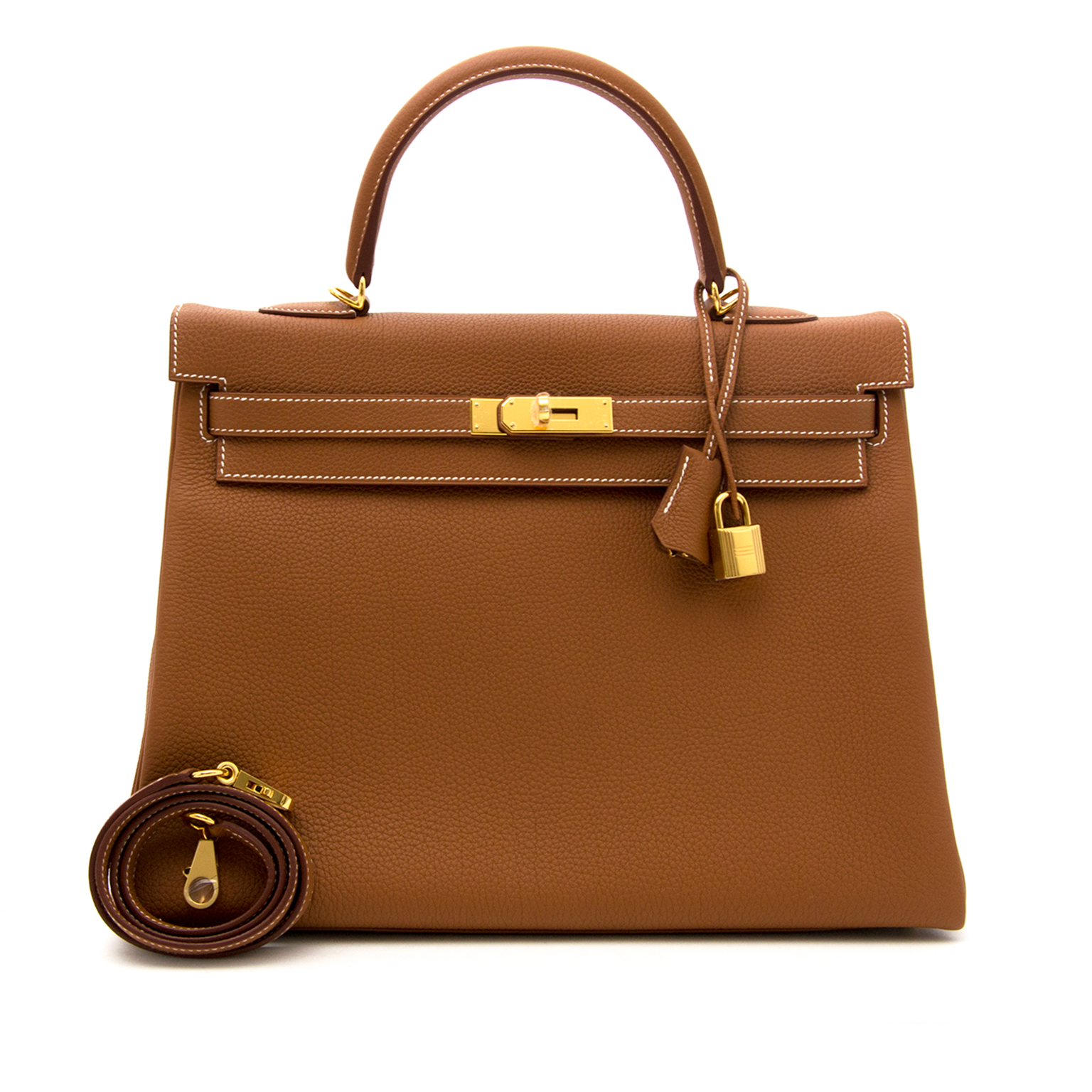 Hermes Kelly Retourne 28 Gold Brown GHW Togo Handbag Bag
