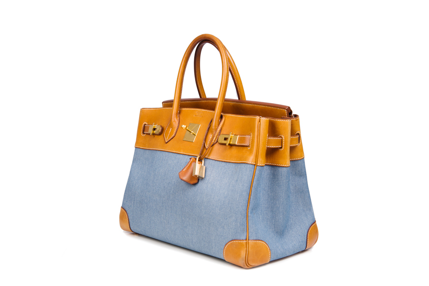 Hermès HERMES BIRKIN 35 bi-material in fawn barenia leather and blue denim  canvas ref.831104 - Joli Closet