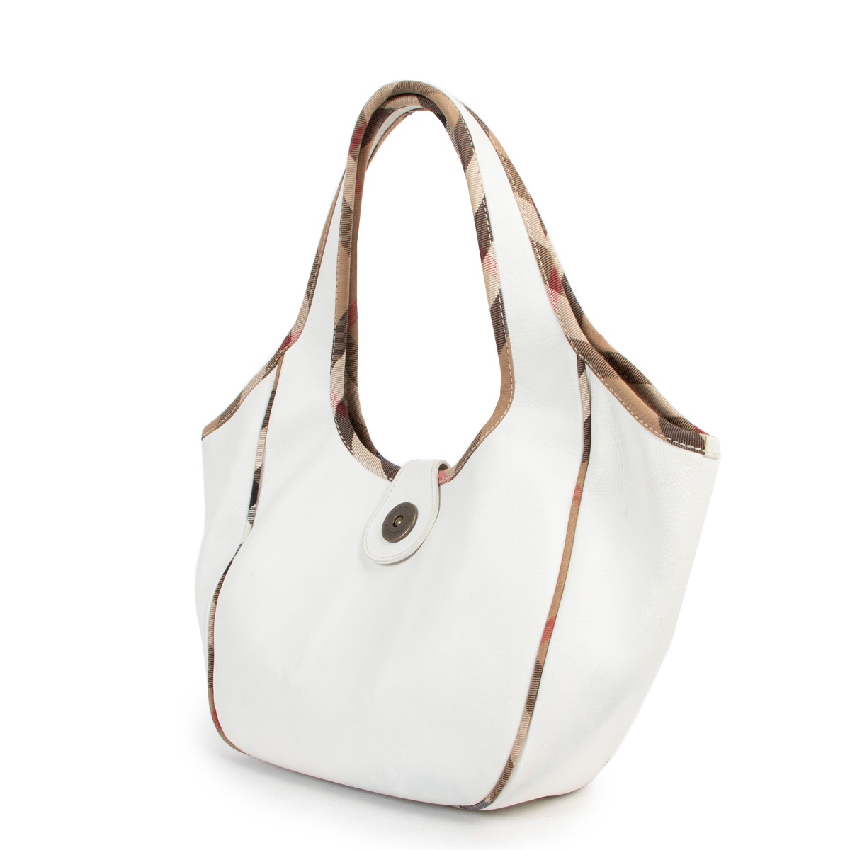 Burberry White Leather And Nova Check Trim Hobo Bag ○ Labellov ○ Buy and  Sell Authentic Luxury