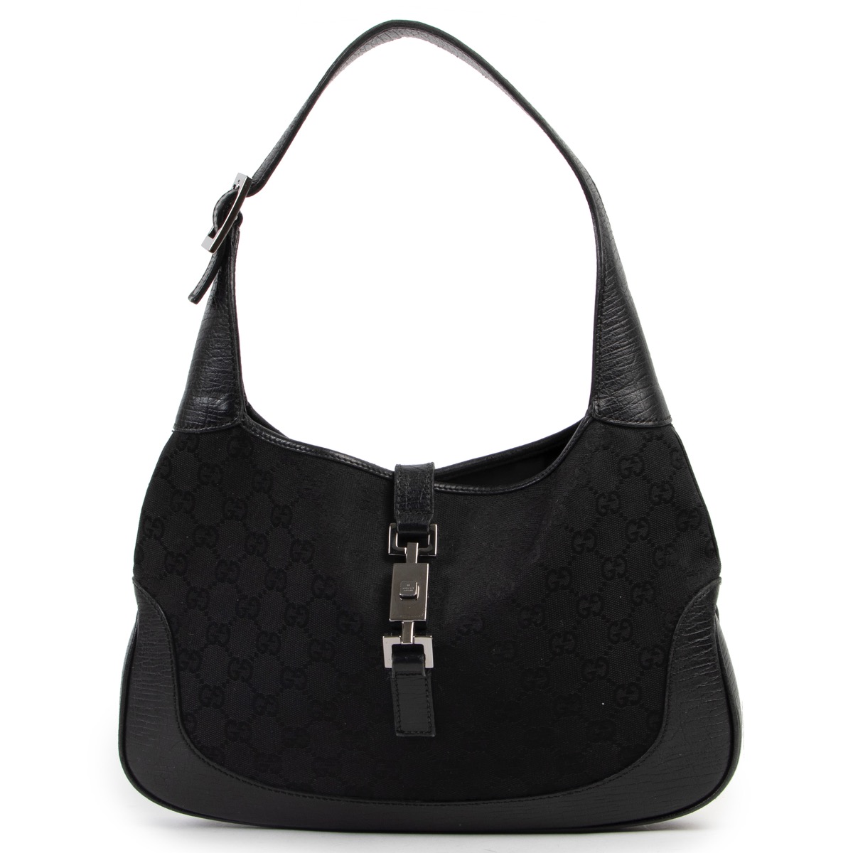 Gucci GUCCI GG Canvas Jackie Leather One Shoulder Bag Black P13462