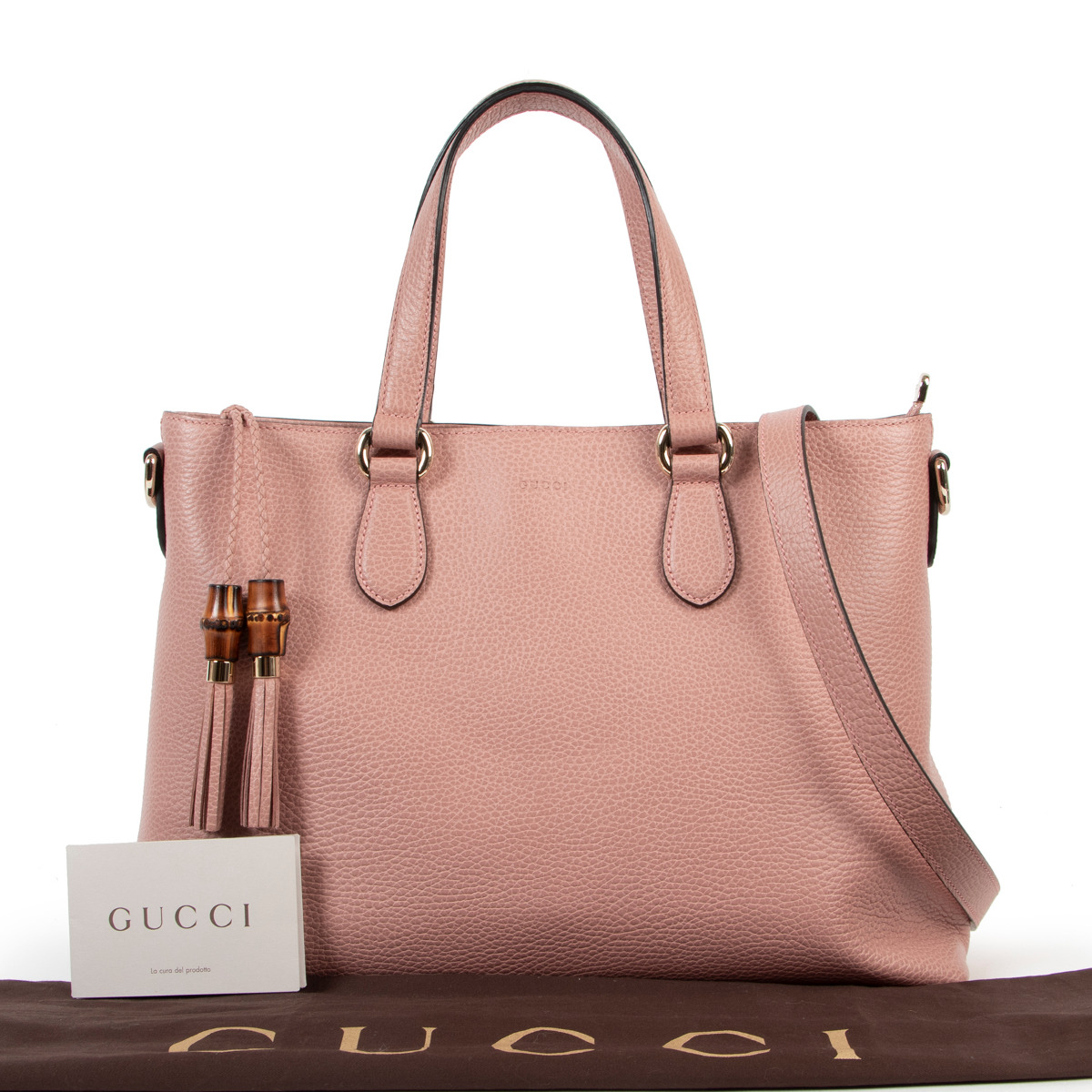 Vintage bamboo leather handbag Gucci Pink in Leather - 28335977