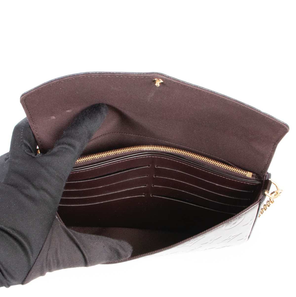 Discontinued LOUIS VUITTON Pochette Félicie Review  Monogram Vernis Patent  Leather Amarante Color 