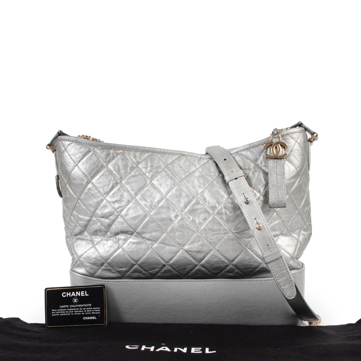 Chanel Small Gabrielle Hobo Bag Metallic Light Silver Aged Calfskin Mi –  Coco Approved Studio