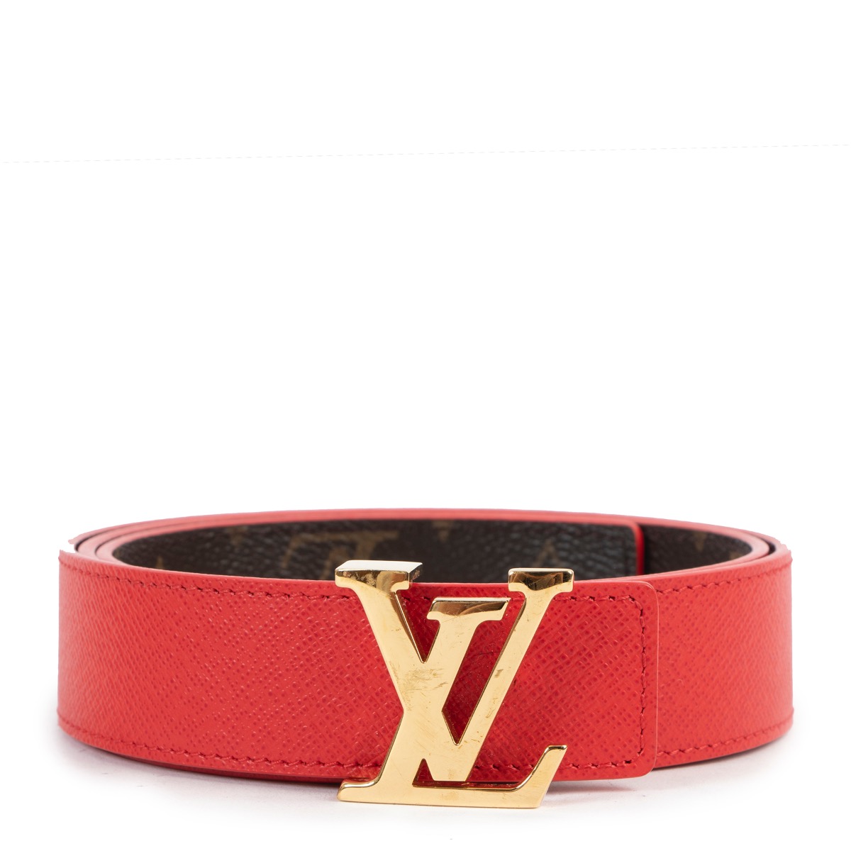 Louis Vuitton Red and Monogram Canvas Reversible Belt - Size 80