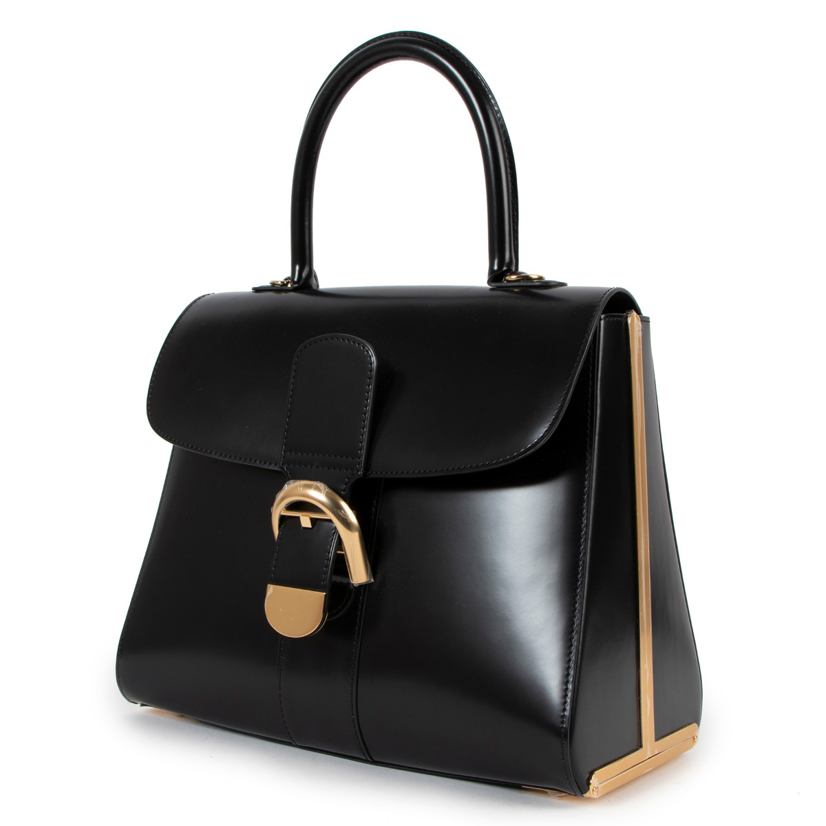 DELVAUX Brillon MM Handbag Gold Hardware Charm Classic Leather Black 4634h
