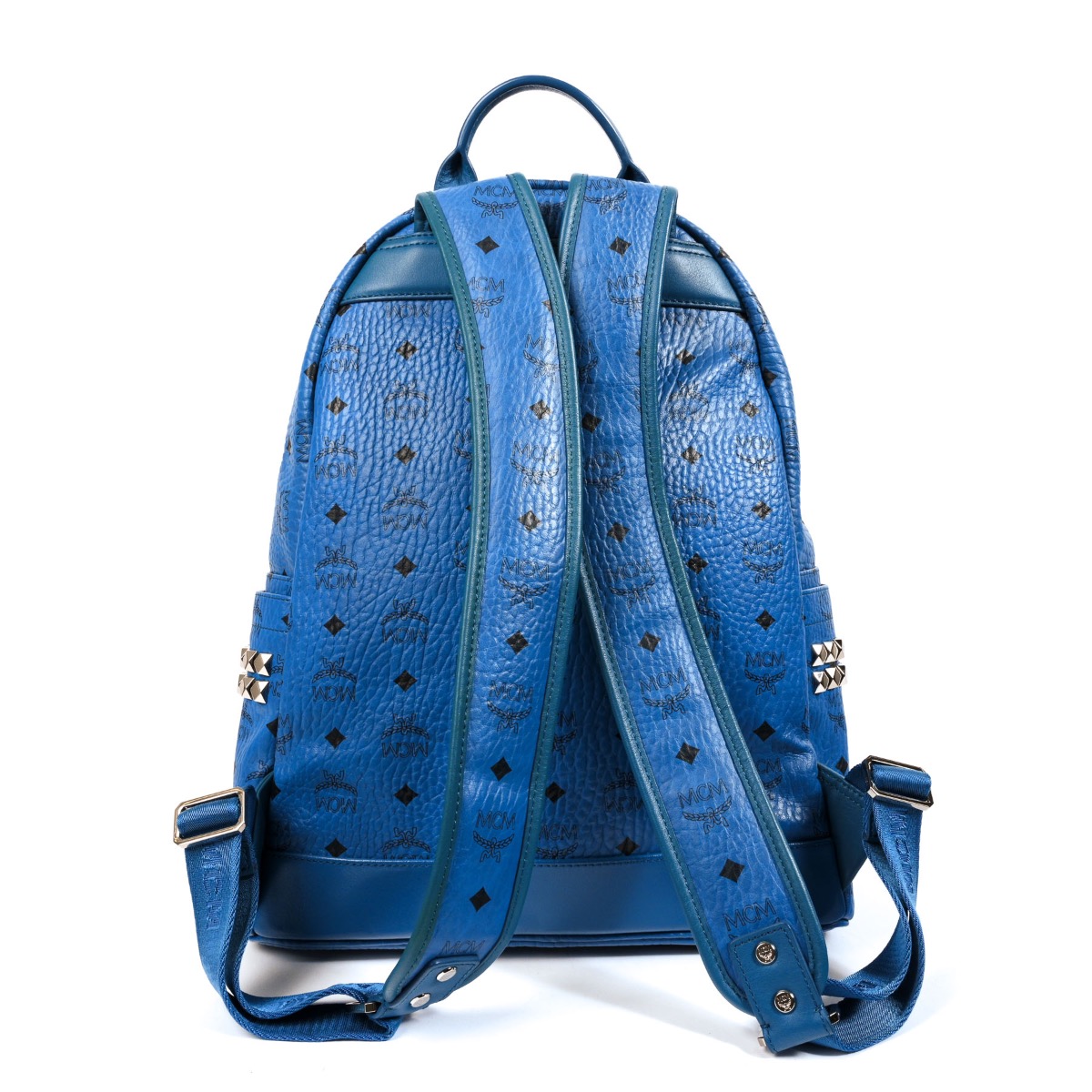 MCM Stark Backpack Visetos Side Studs Medium Munich Blue in Coated