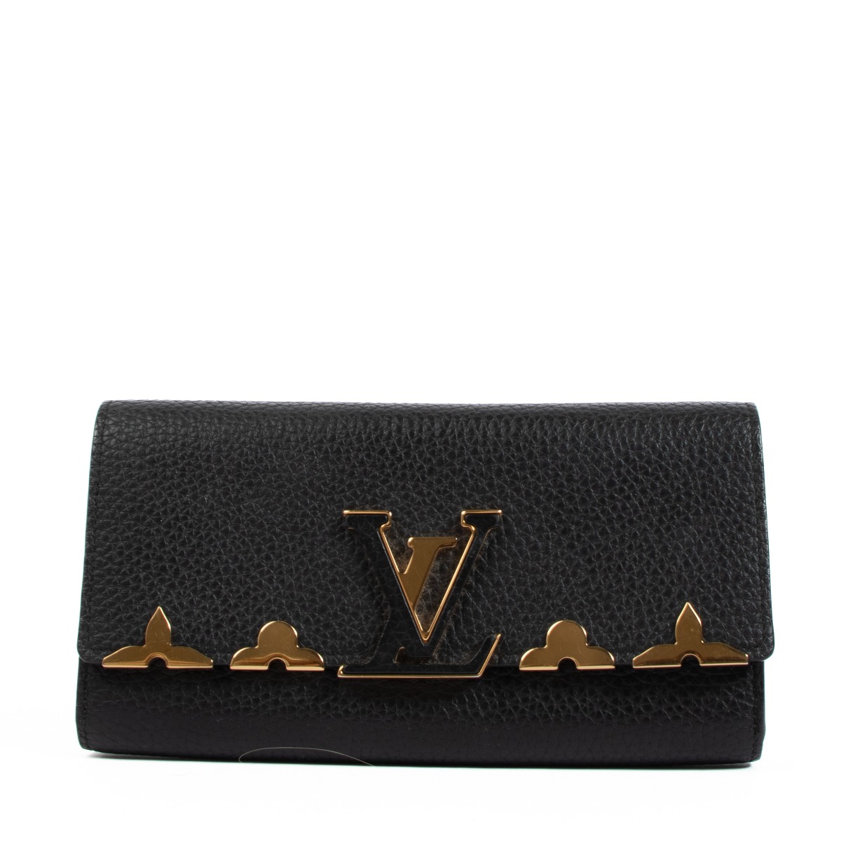 LOUIS VUITTON Capucines Crown Flowers Taurillon Wallet Black - 15% OFF