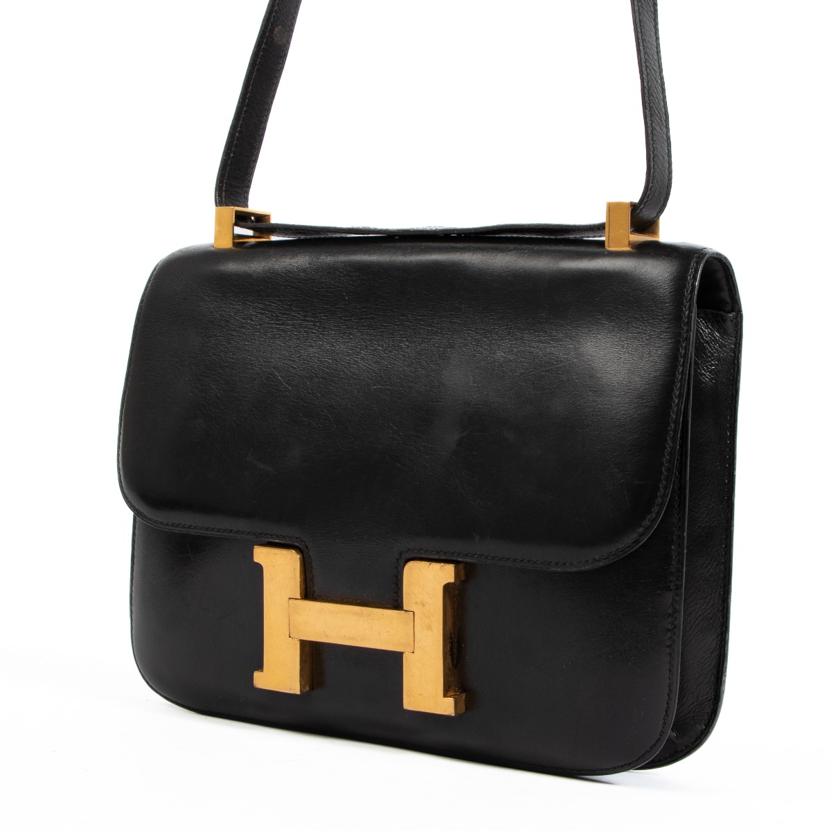 Hermes Black Box Calf Leather Gold Hardware Constance 23 Bag