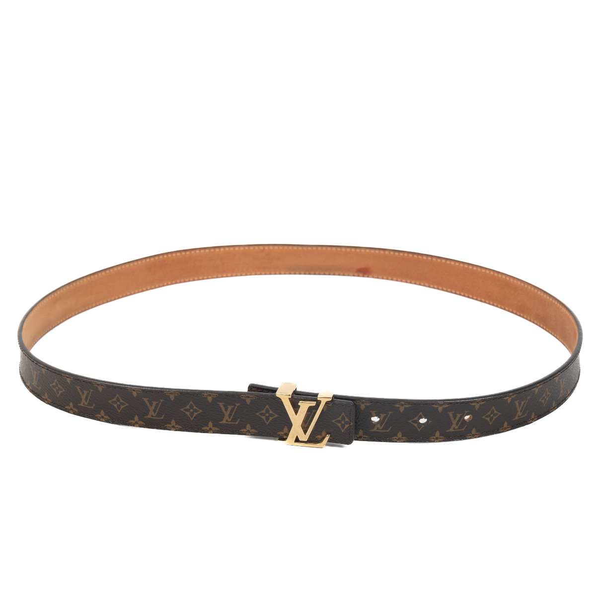 LV Circle Buckle 25MM Reversible Leather And Monogram Belt Size 90