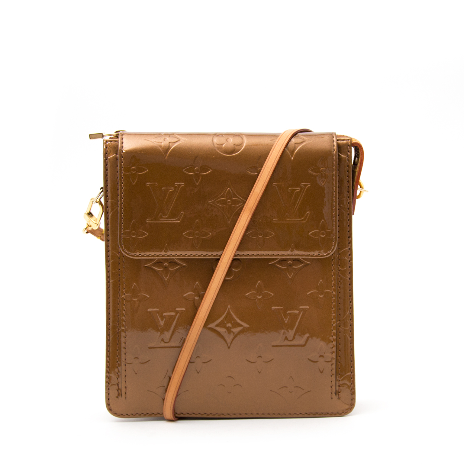 Louis+Vuitton+Mott+Shoulder+Bag+Bronze+Leather+Monogram+Vernis for