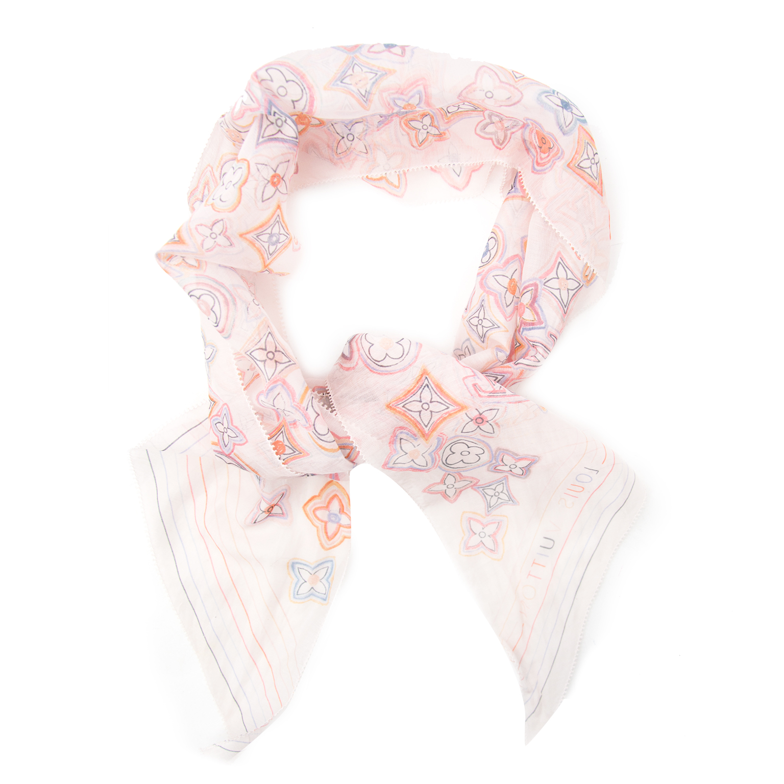 Louis Vuitton Light Pink Silk Flower Ink Bandeau Scarf