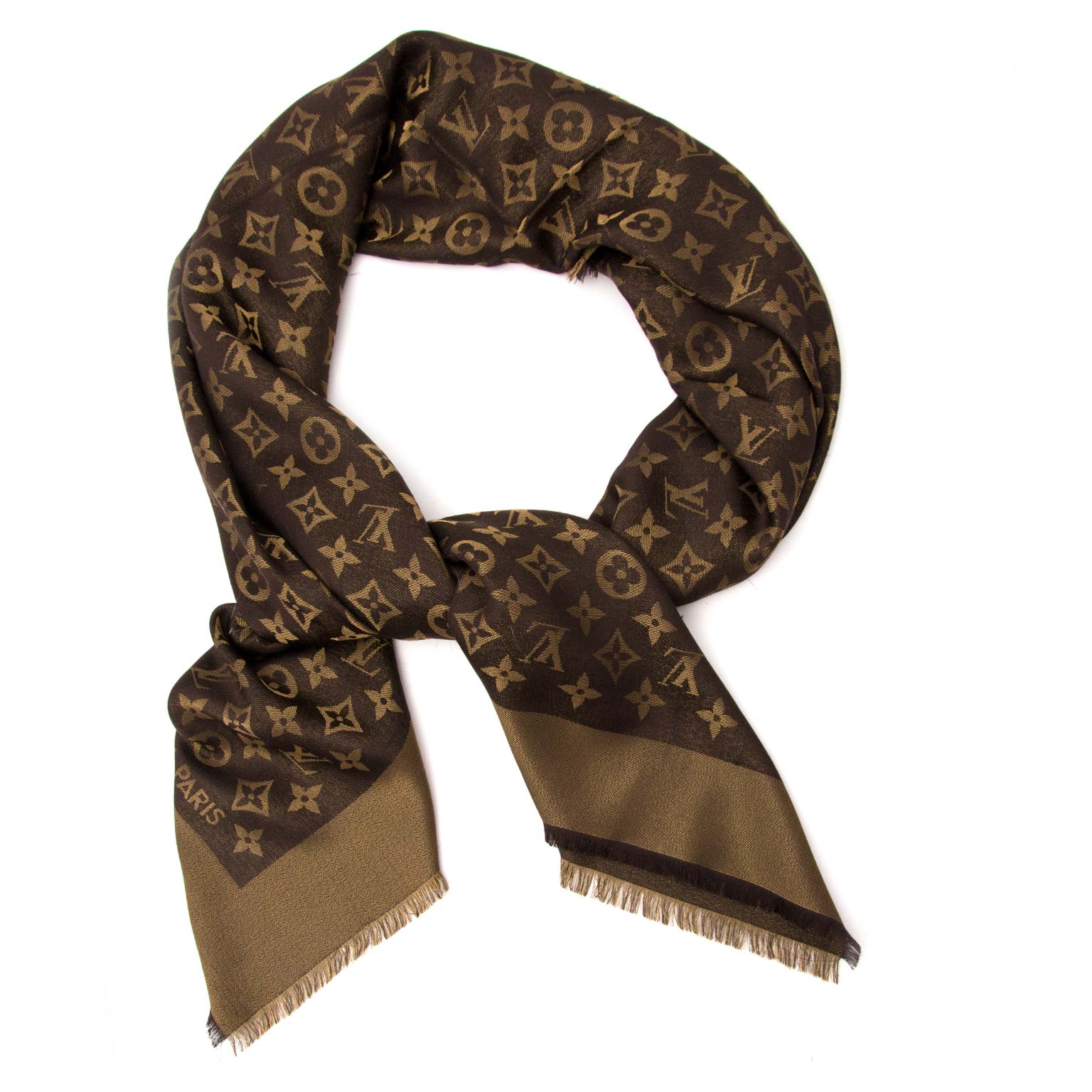 Pre-owned Louis Vuitton Châle Monogram Shine Silk Scarf In Brown