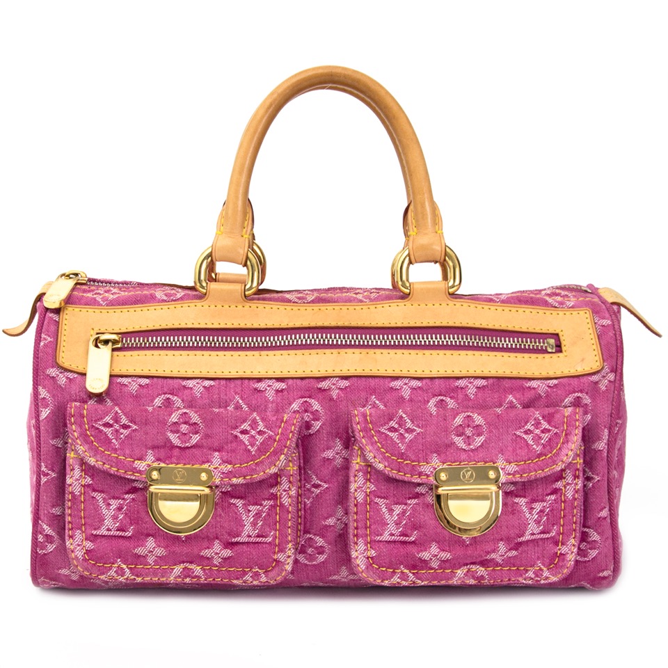 LOUIS VUITTON Neo Speedy Denim Monogram Satchel Bag Pink