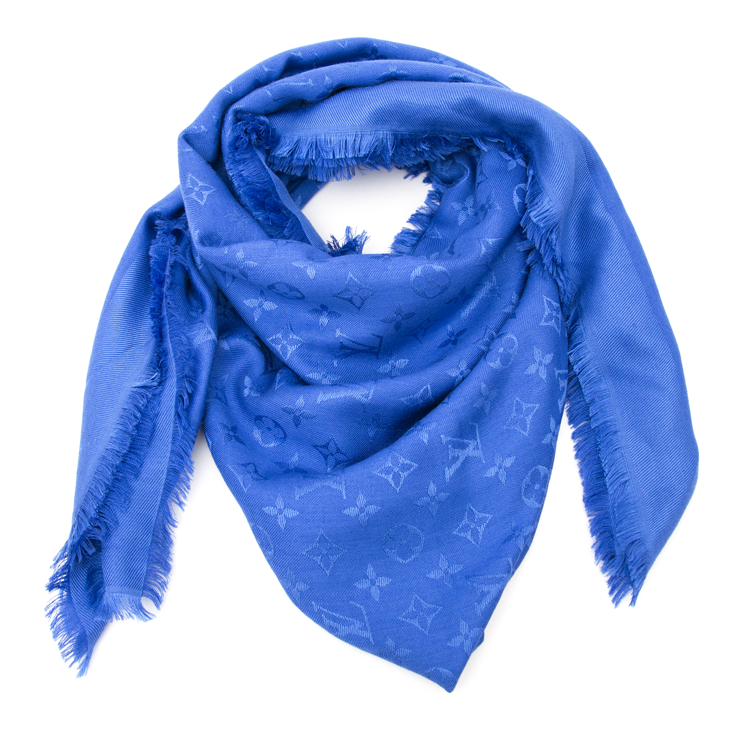 Pre-Owned Monogram Shawl Electric Blue ($395) ❤ liked on Polyvore featuring  accessories, scarves, blue, w…