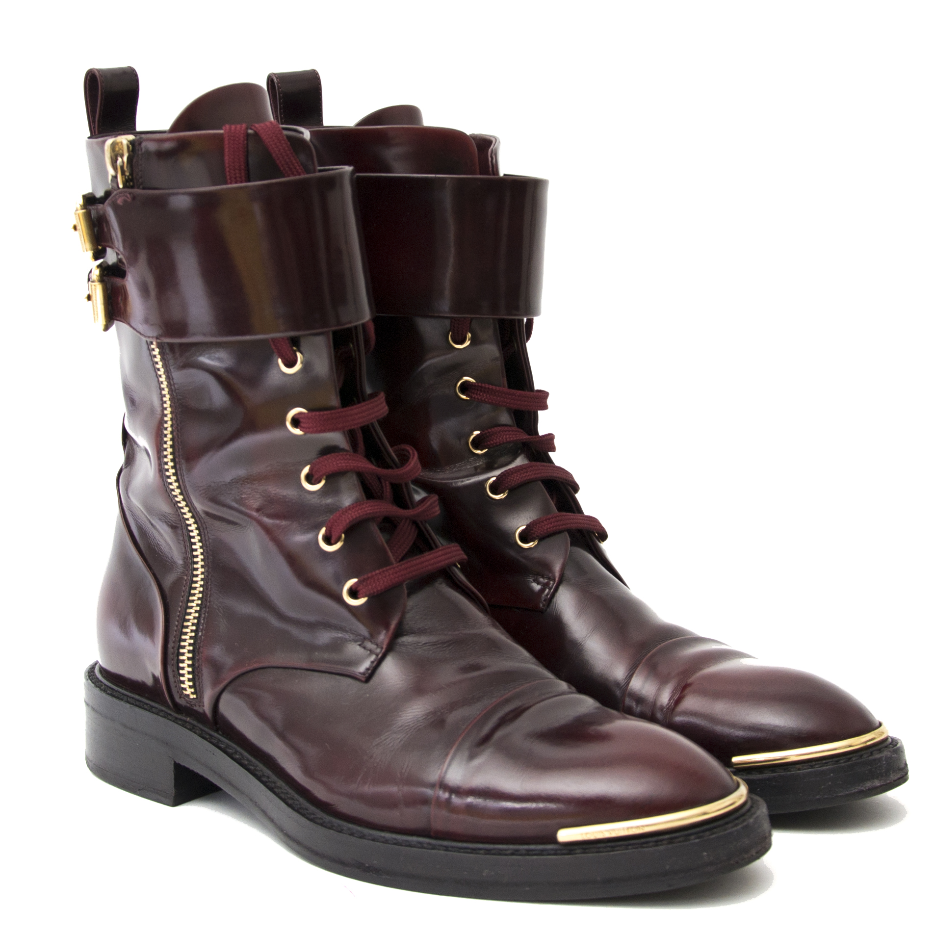 Louis Vuitton Burgundy Leather Diplomacy Ranger Boots Size 38 at