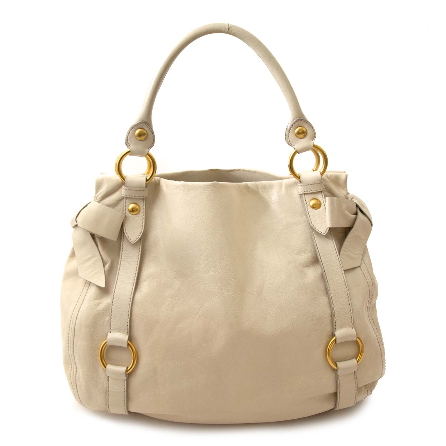 Miu Miu Blue Vitello Lux Bow Small Handbag ○ Labellov ○ Buy and