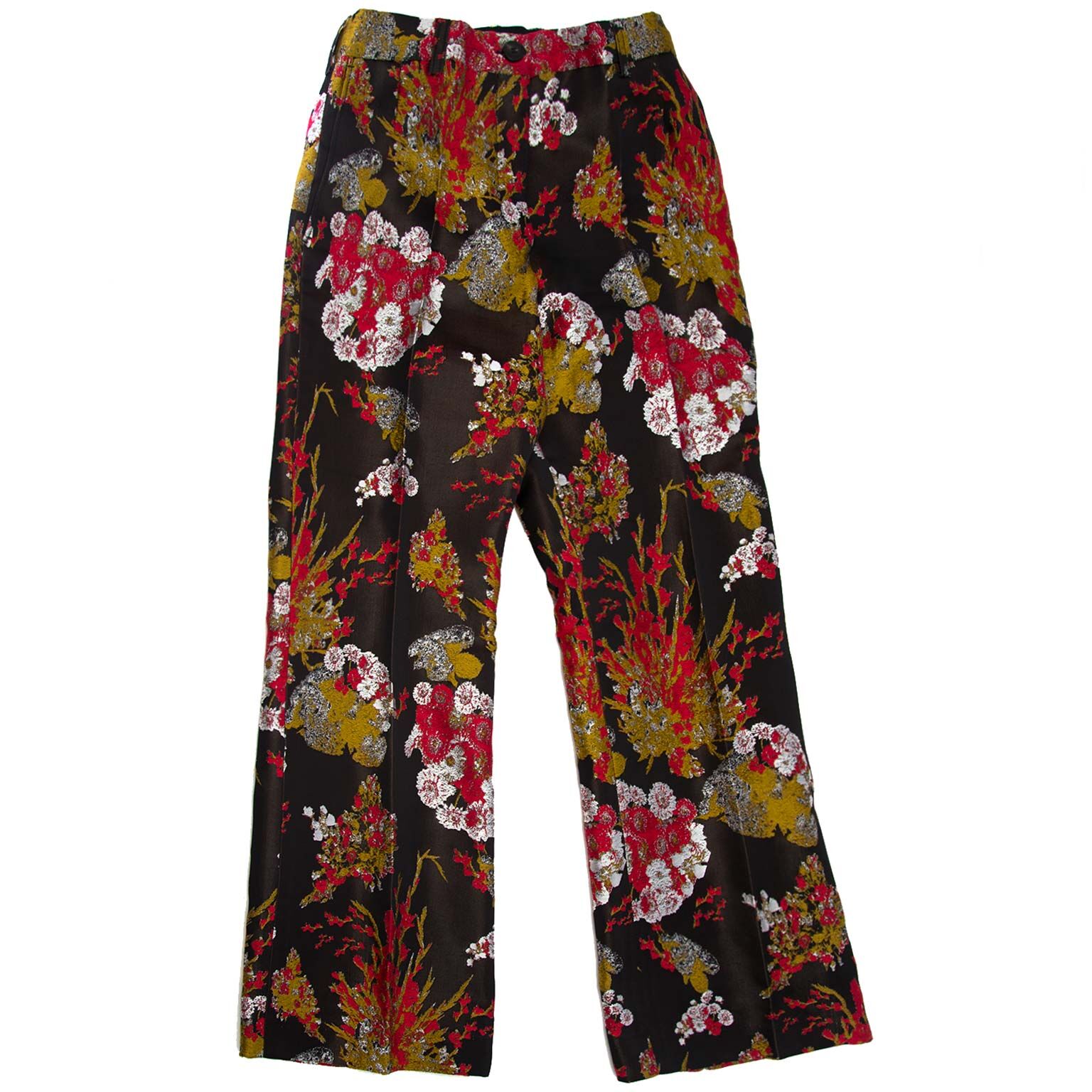 Green pleated palazzo trousers with flower pattern Color Green Tailles SM   OKKO MODE