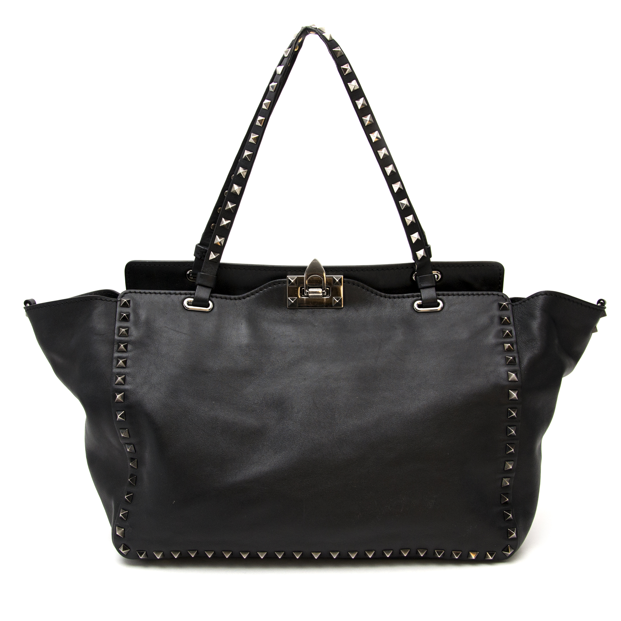 Valentino Black Rockstud Trapeze Tote Labellov Buy and Sell