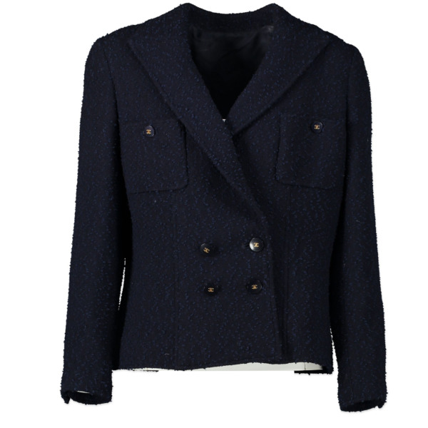 Chanel Dark Navy Tweed Jacket Labellov Buy and Sell Authentic Luxury