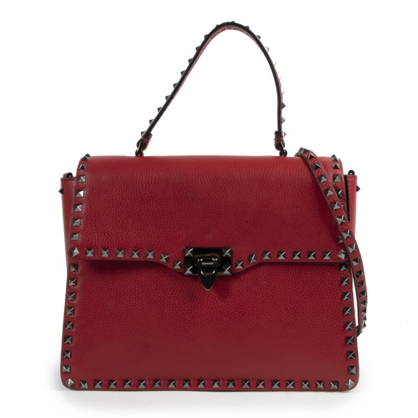 Valentino Garavani Red Leather Rockstud Shoulder Bag Labellov Buy and ...