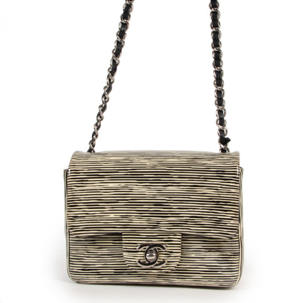 Chanel Cruise 2014 Striped Patent Leather Mini Square Classic Flap Bag ...