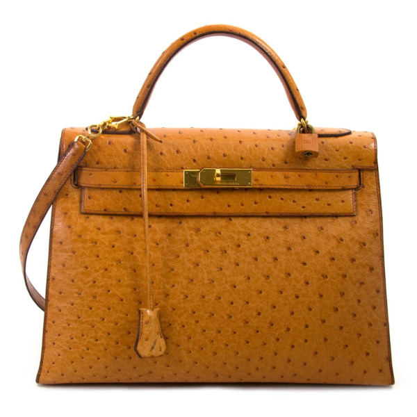 Hermes Kelly 32 Ostrich Gold GHW Labellov Buy and Sell Authentic Luxury