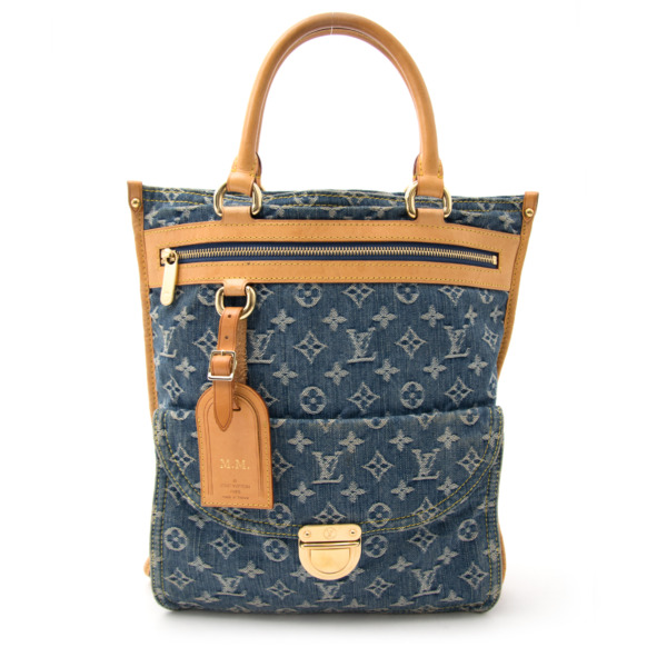 Louis Vuitton Blue Denim Monogram Sac Plat Tote Bag Labellov Buy And Sell Authentic Luxury