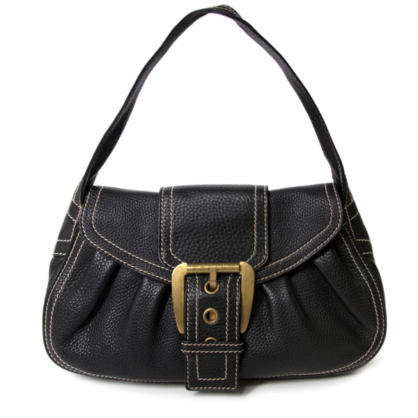 Céline Black Stiched Leather Buckle Shoulder Bag Labellov Buy and Sell ...