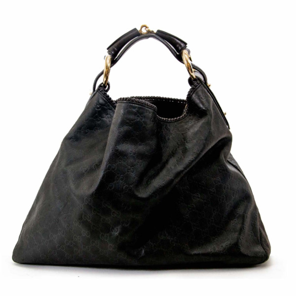 Gucci Black Leather Monogram Large Horsebit Hobo Bag Labellov Buy and ...