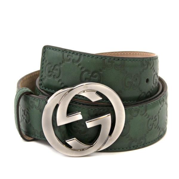 Gucci Green Leather Logo Belt - size 95 Labellov Buy and Sell Authentic ...